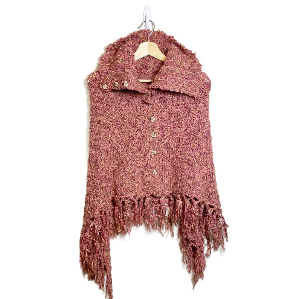 Mauve Button Down Frayed Shawl Wrap - image 1